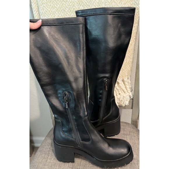 BLONDO ROUSE Size 8 Black Waterproof Leather Knee-High Lug Platform Boots - Picture 10 of 16
